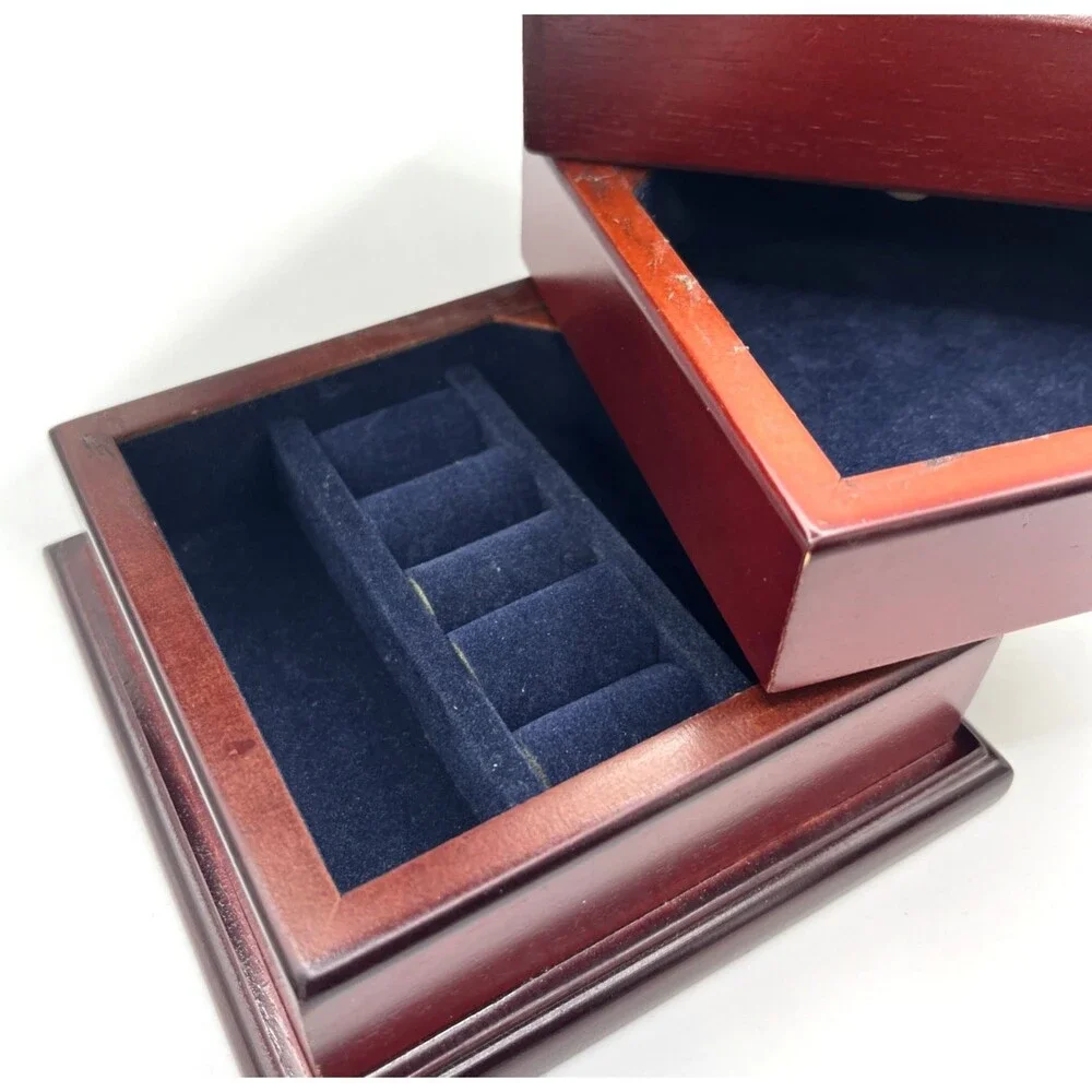 Vintage Swivel Tiered Wooden Jewelry Box Organizer Flex Zorb Anti Tarnish Lining